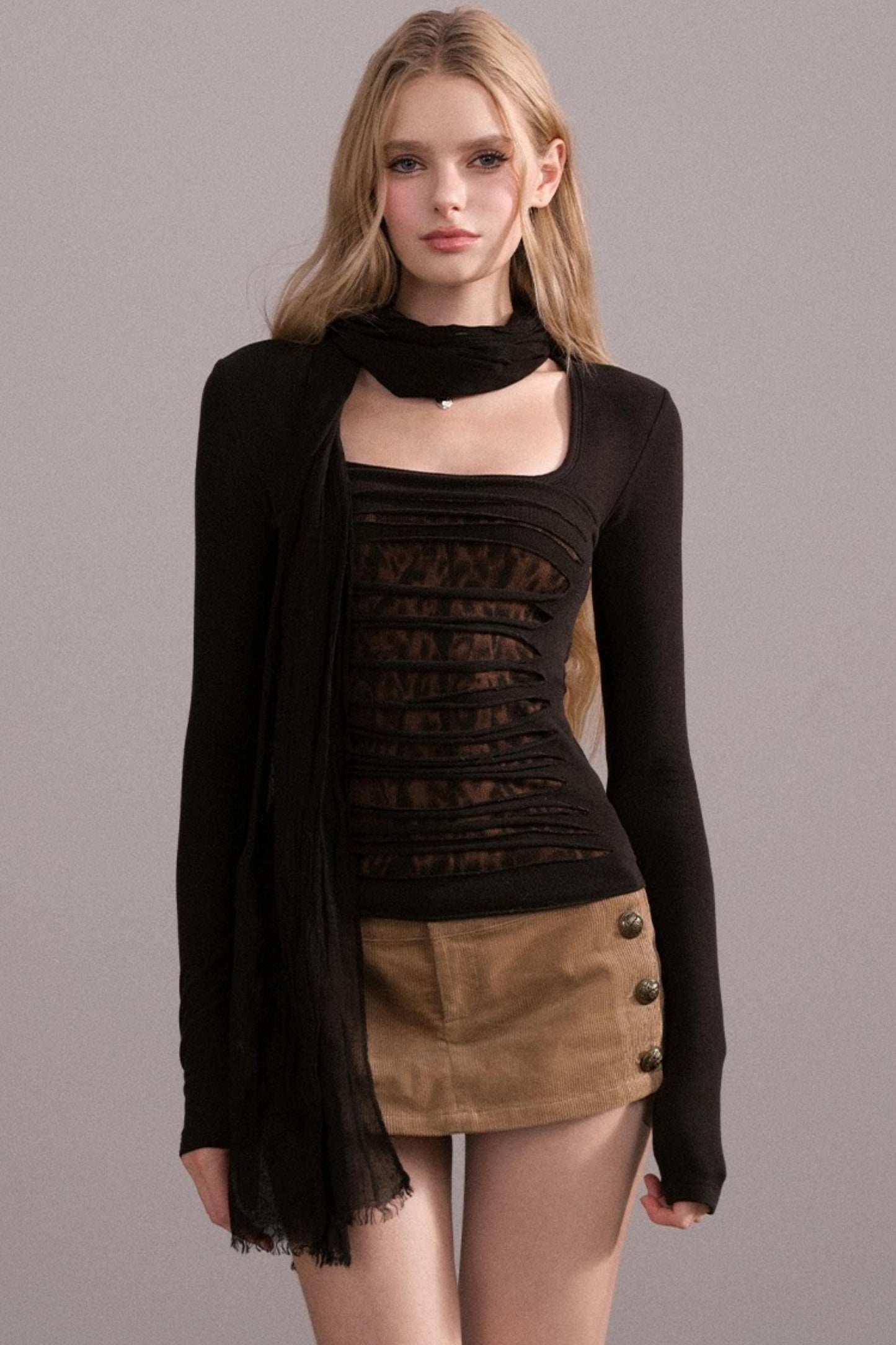 Slim-Fit Ripped Square-Neck Top