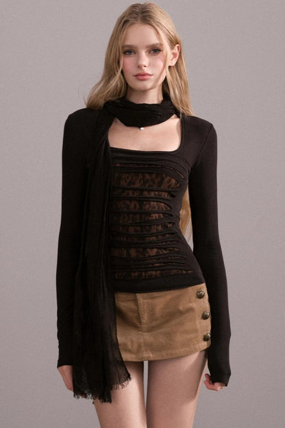 Slim-Fit Ripped Square-Neck Top