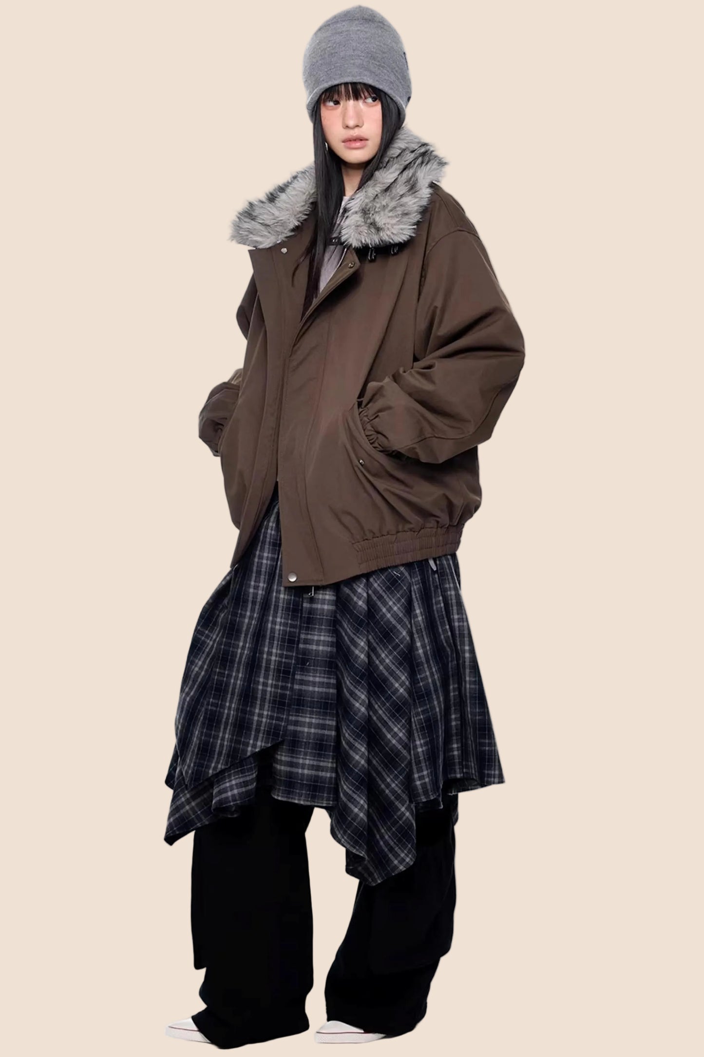 Large Fur Collar Parka Coat