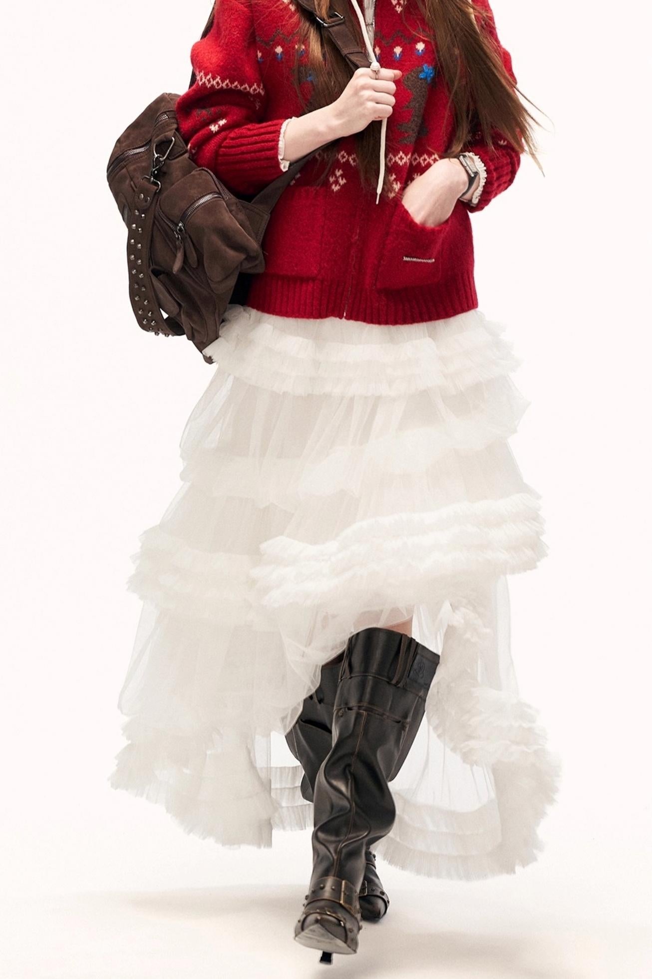 Mesh Asymmetrical Cloud Skirt