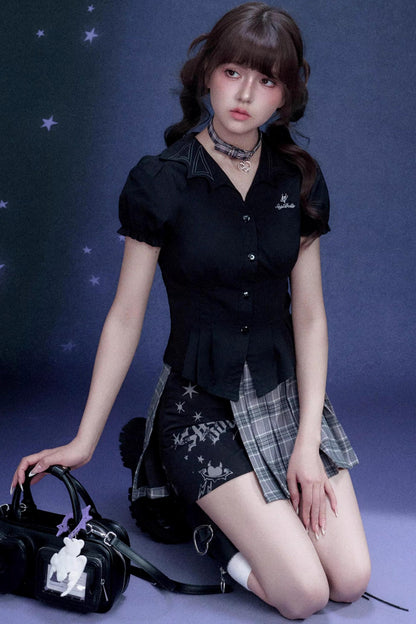 Plaid Graffiti Pleated Skirt Matching Set