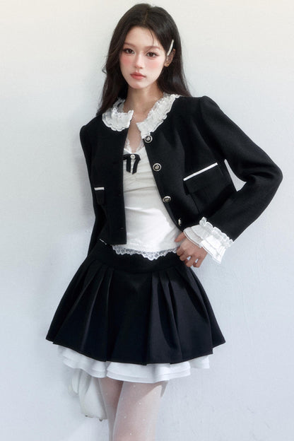 Ink-Colored Lace Jacket and Skirt Set-Up
