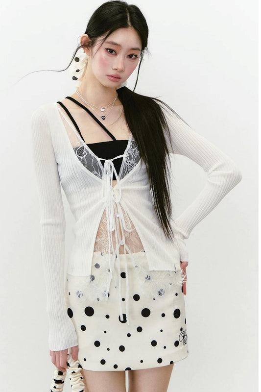Lace Splicing Woolen Cardigan Top