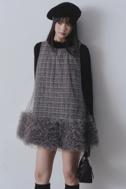Yunding Coffee Tweed A-Line Dress