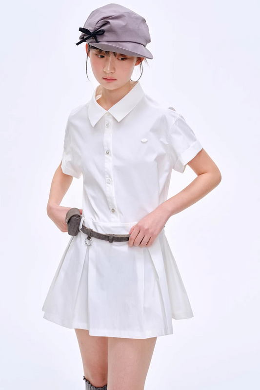 Pleated Polo Collar Dress