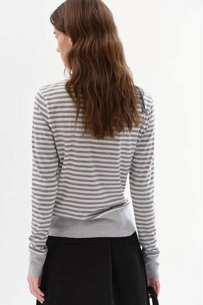 Soft Gray-White Striped Sweater
