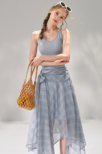 Completo a Due Pezzi Retro a Quadri in Chiffon
