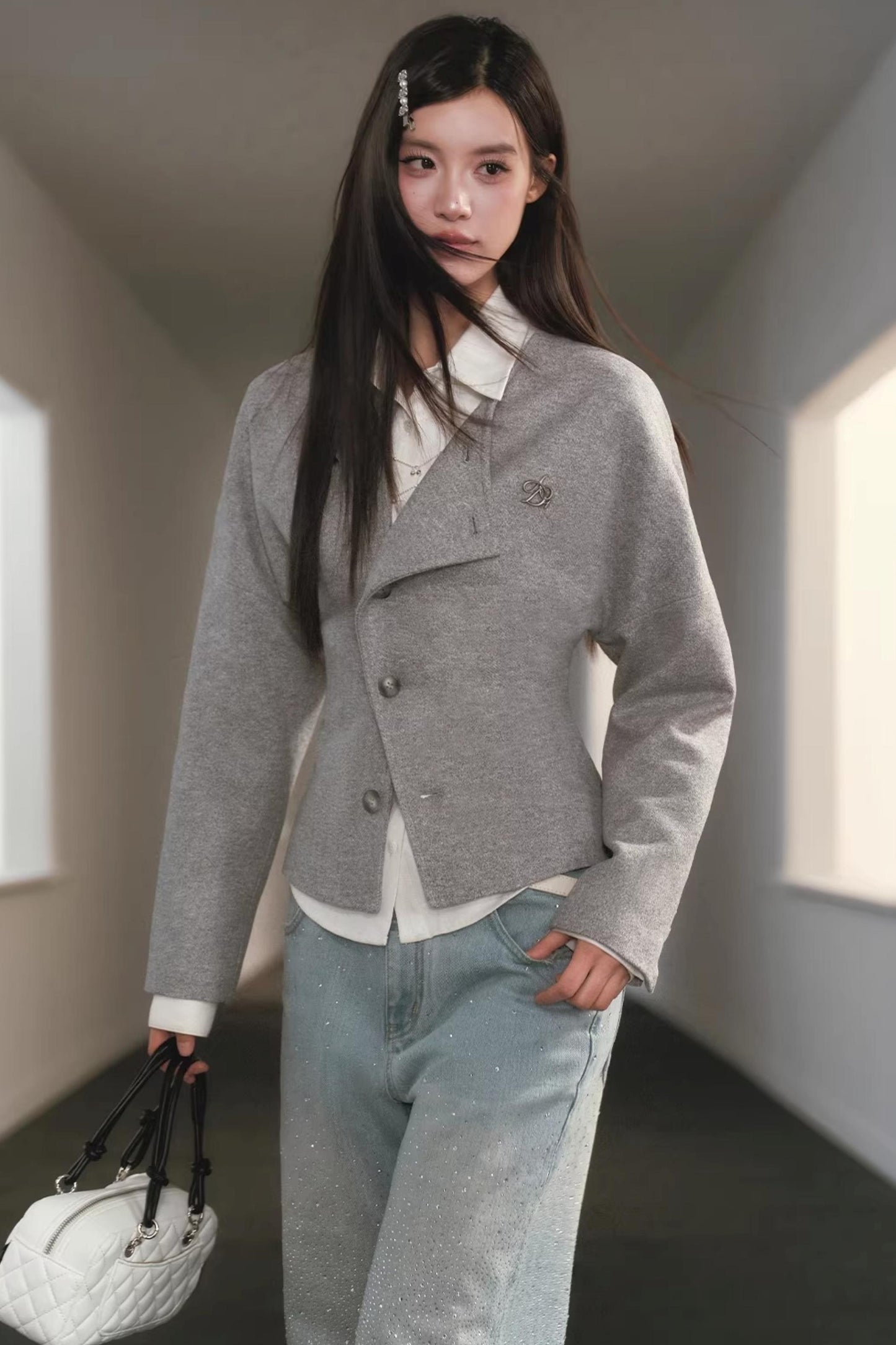 Gray Deconstructed Wool Cardigan