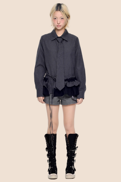 Kariertes Retro Faltenbluse