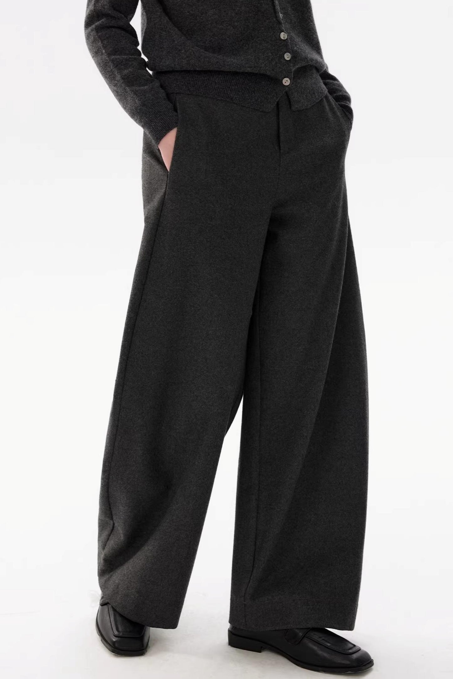Gray Woolen Drape Trousers
