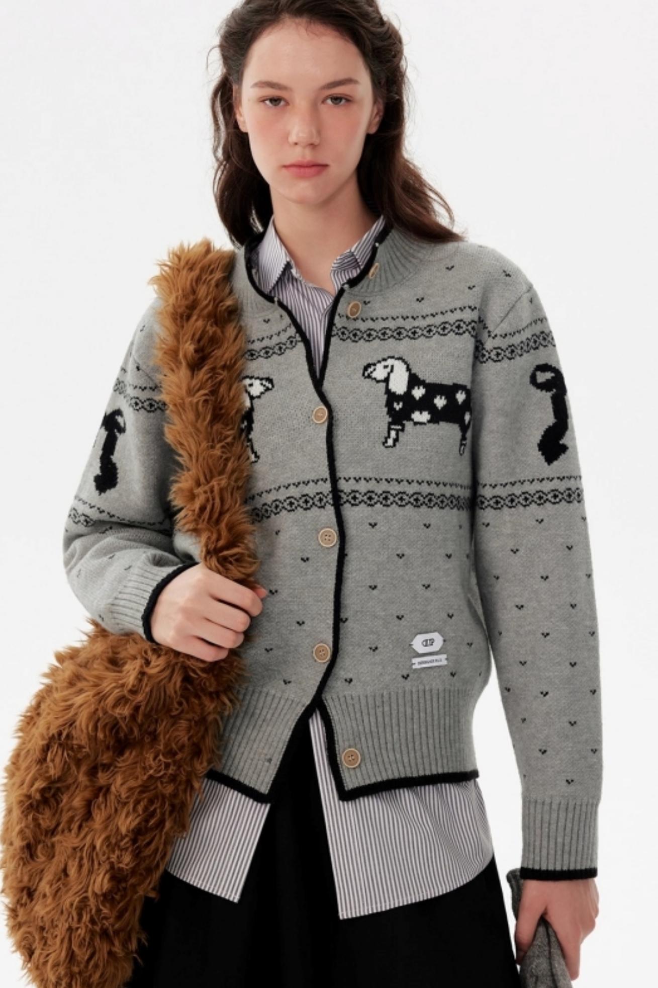 Nordic Retro Puppy Jacquard Knit Sweater