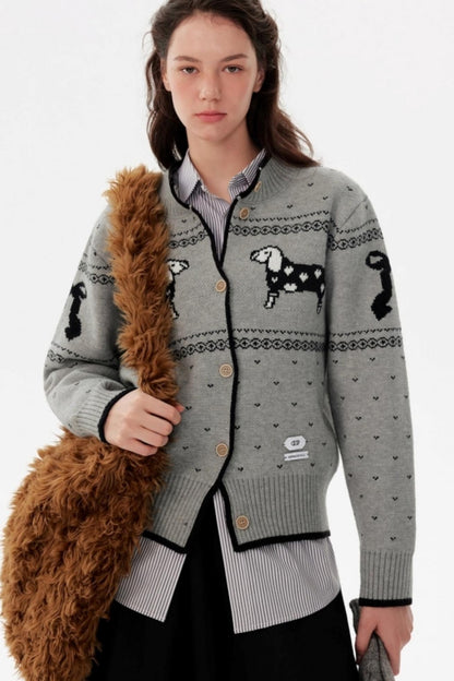 Nordic Retro Puppy Jacquard Knit Sweater