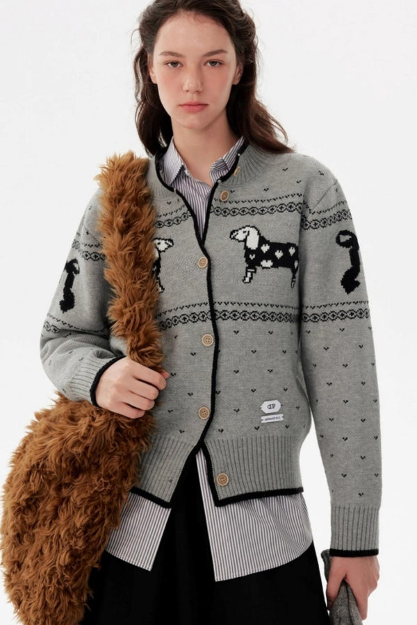 Nordic Retro Puppy Jacquard Knit Sweater