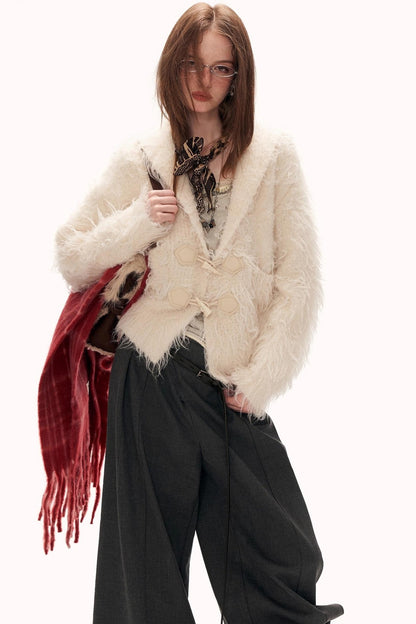 Lapel Yarn Fleece Cardigan