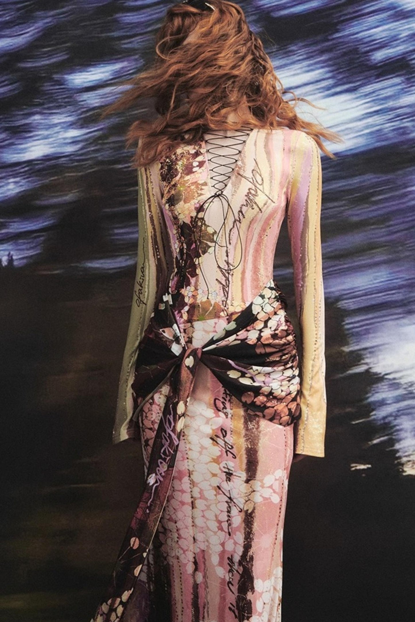 Lotus Print Fake Two-Piece Mermaid Dress