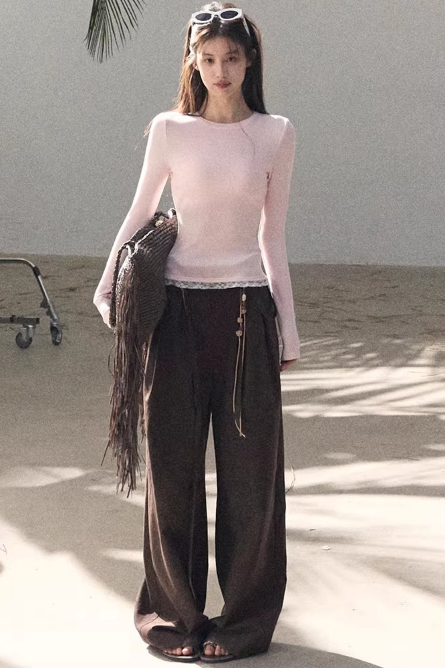 Lange Hose aus plissiertem Mikro-Samt