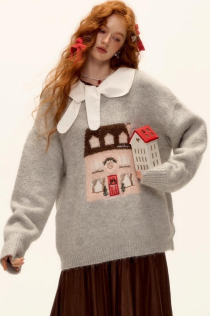 Jacquard Embroidered Wool Sweater