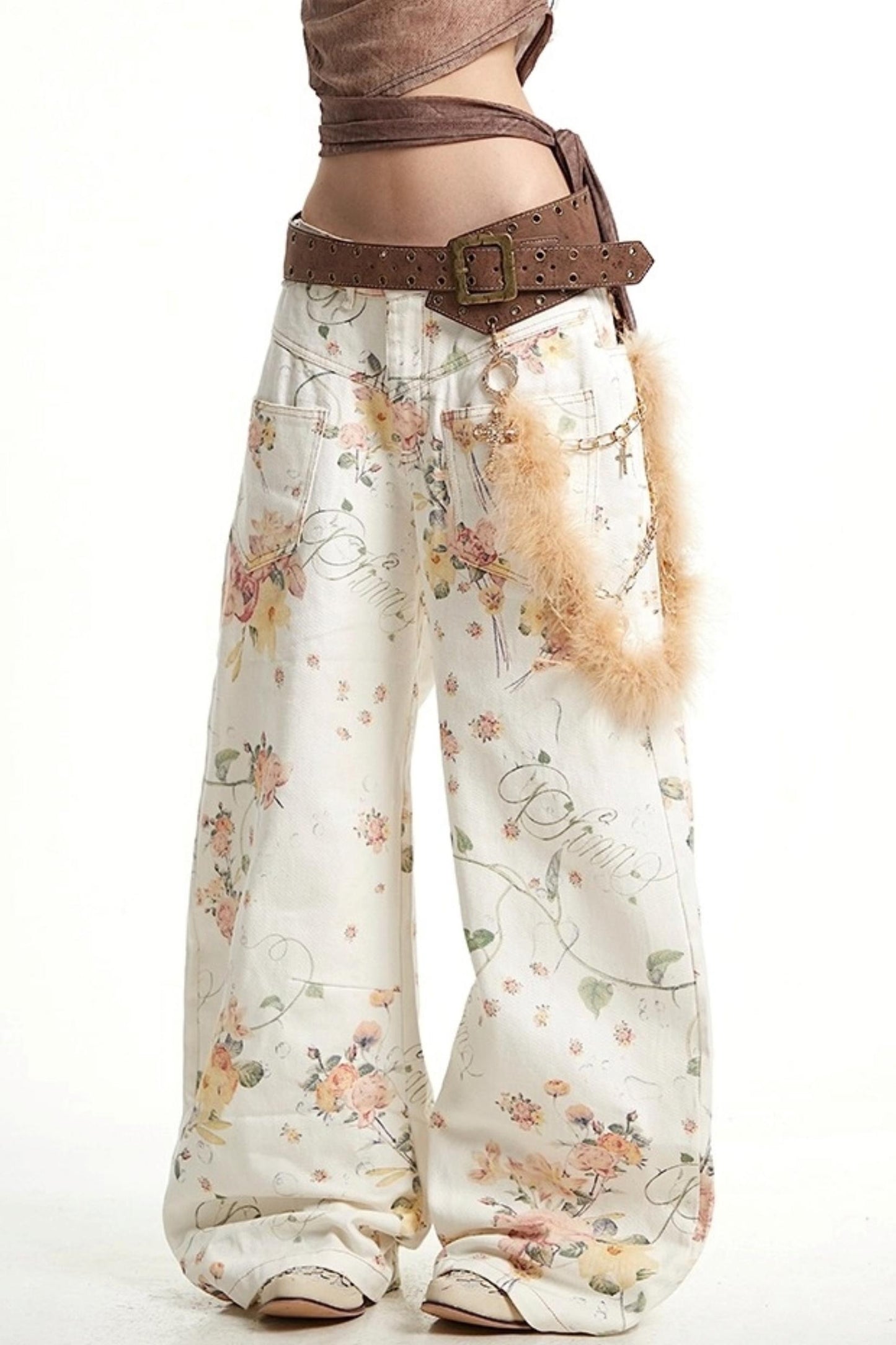 Vintage Floral Embroidery Wide-Leg Jeans