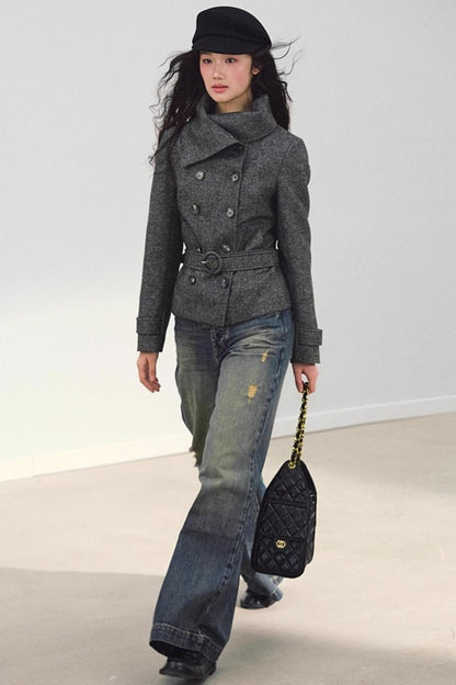 Wool Blend Lace-Up Jacket