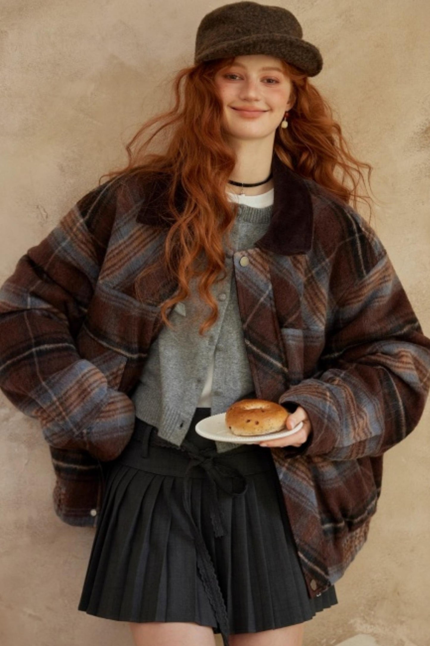 Retro Plaid Lapel Woolen Jacket