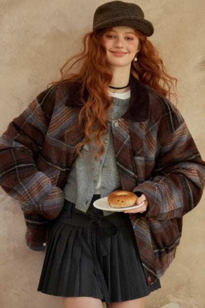 Retro Plaid Lapel Woolen Jacket