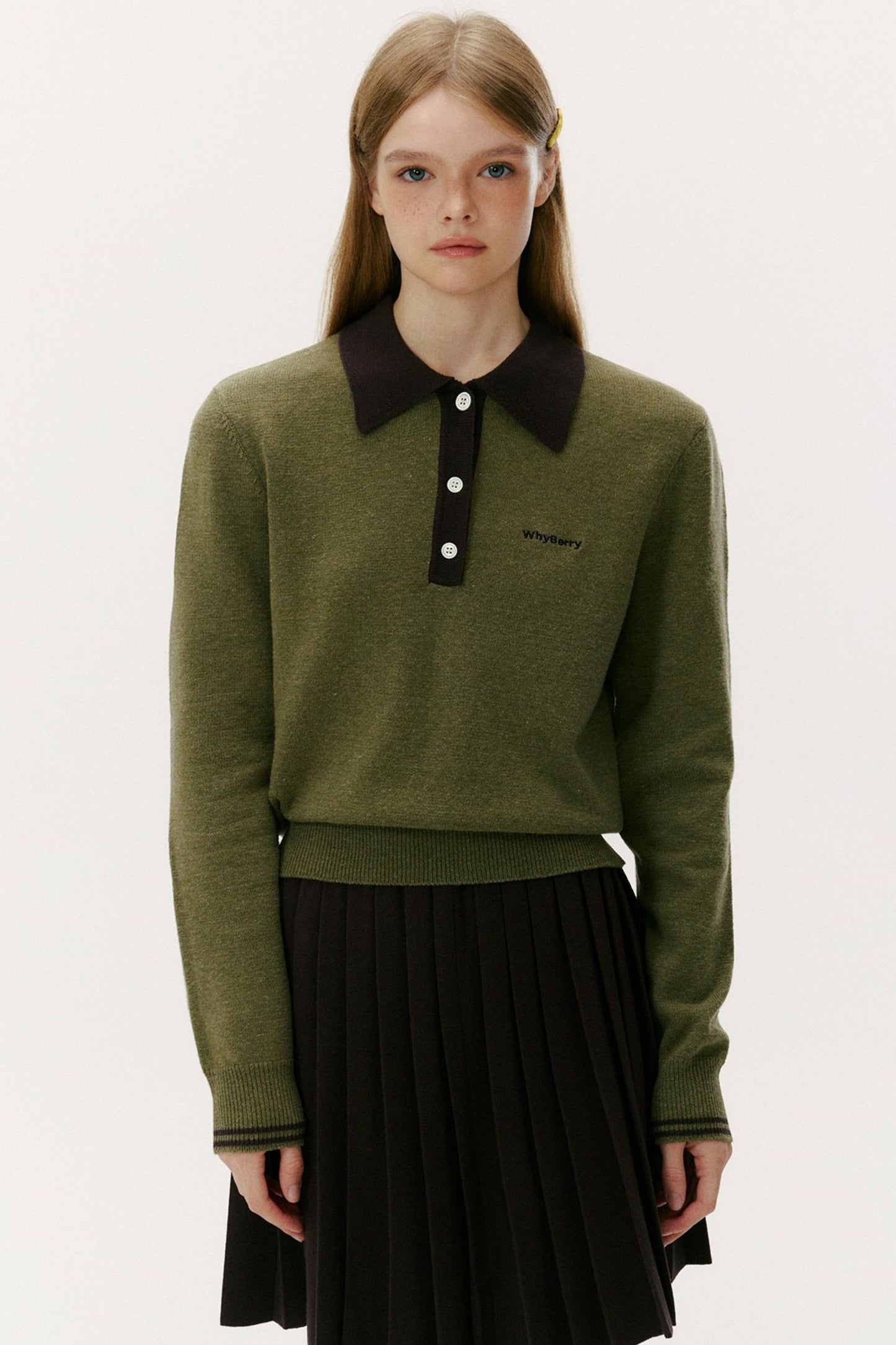 Wool Blend Knit Polo Sweater