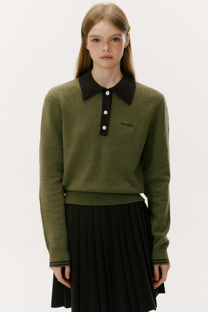 Wool Blend Knit Polo Sweater