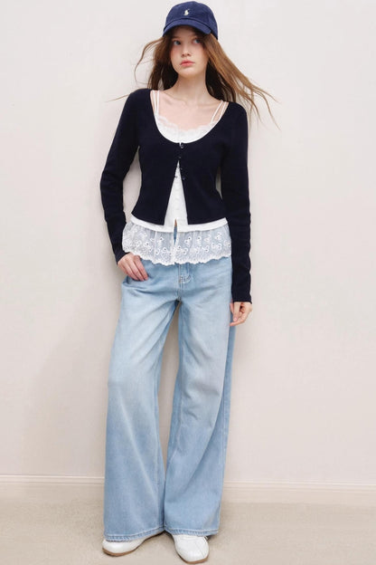High-Waisted Lace-Trimmed Jeans