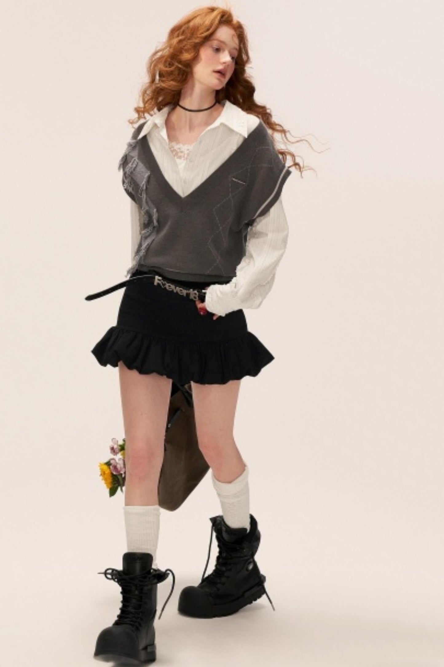 Pleated Flower Bud High-End Skirt