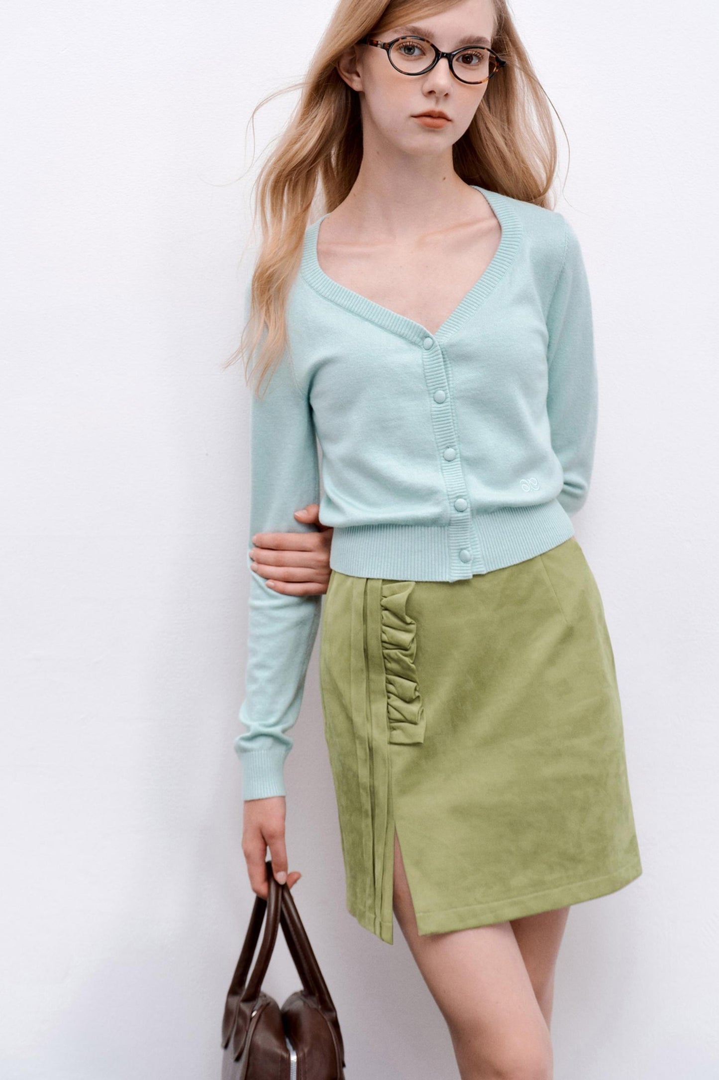 Green Polka Dot Ruffled Hip Skirt