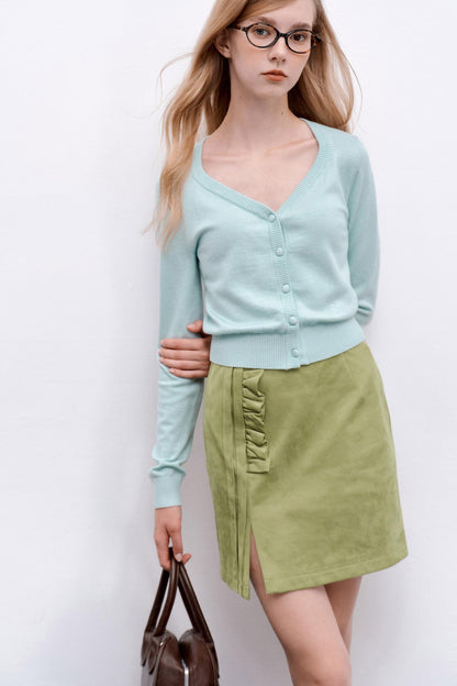 Green Polka Dot Ruffled Hip Skirt