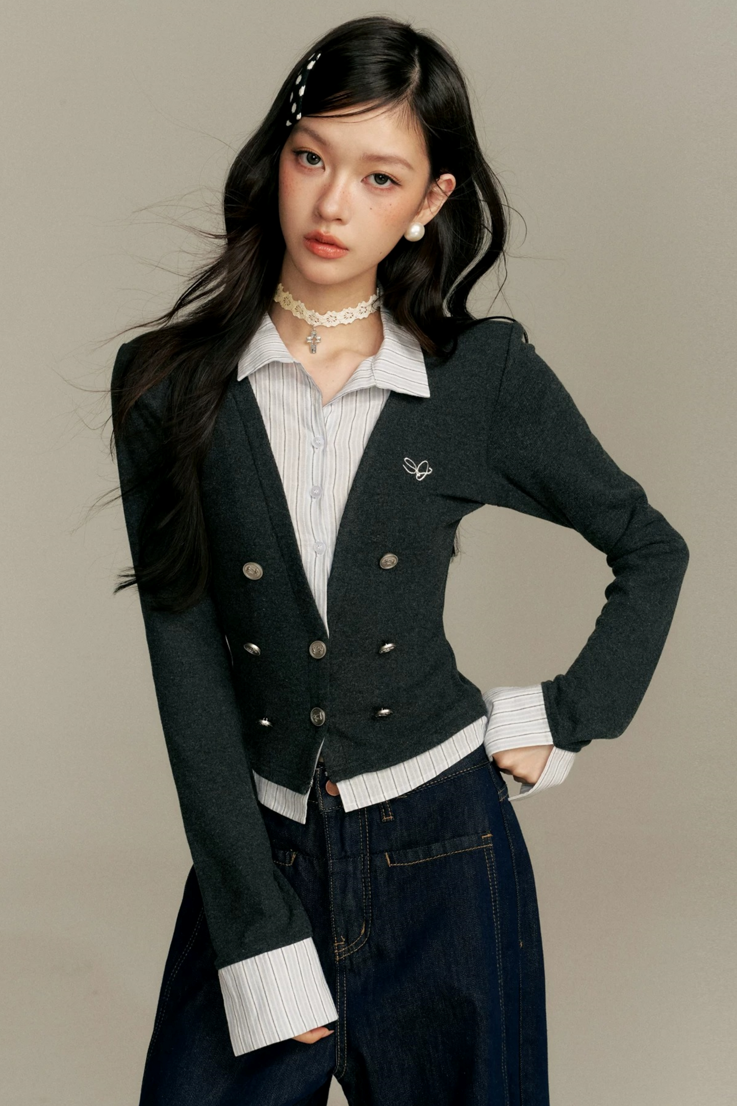 Contrasting Fake Two-Piece Top