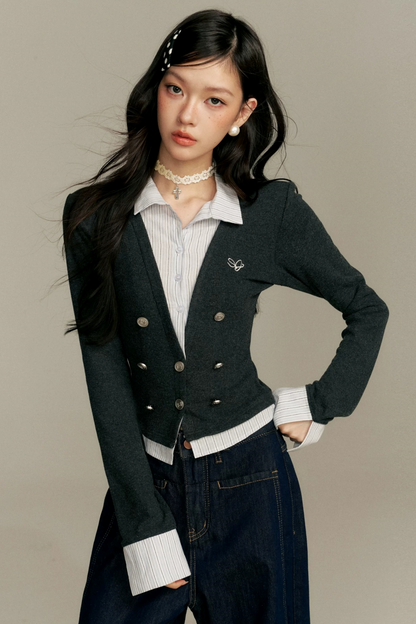 Contrasting Fake Two-Piece Top