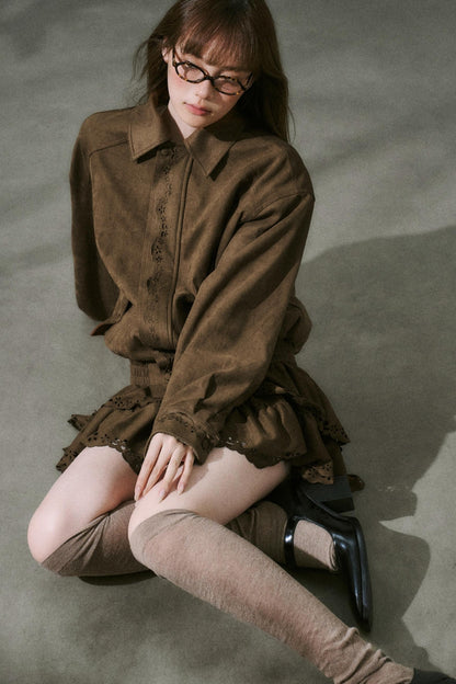 Winter Flower Suede Skirt Set-Up