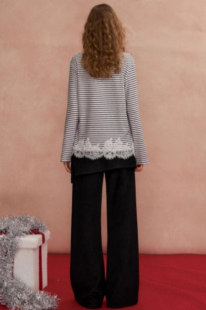 Lace Spliced Velvet Top