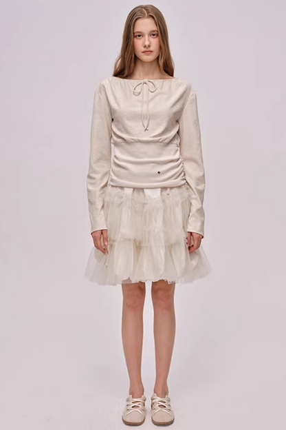 Slanted Drawstring Patchwork Top