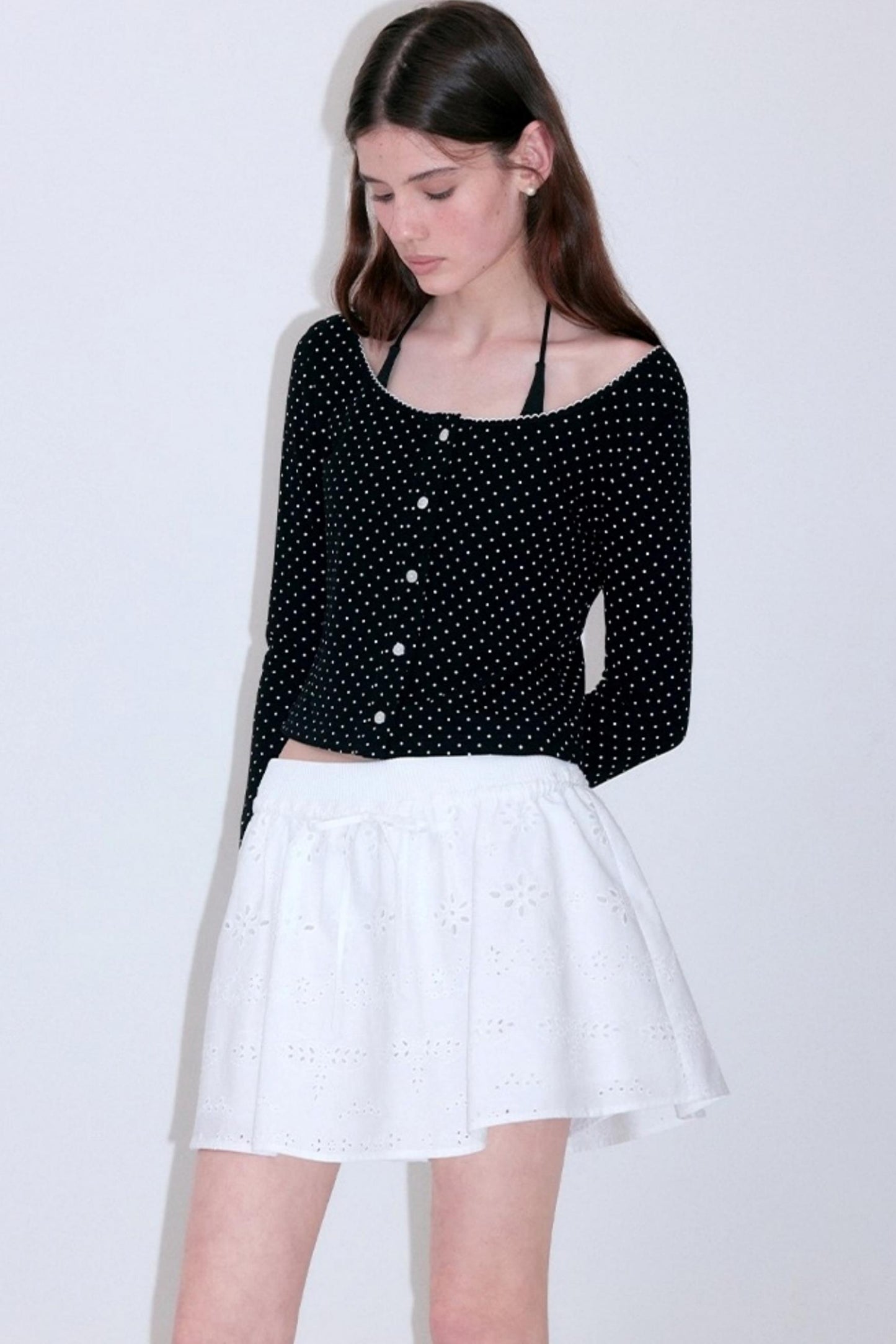 French Romantic Polka Dot Knitted Blouse