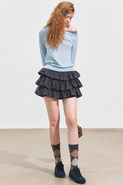 Contrasting Slanted Two Sweaters