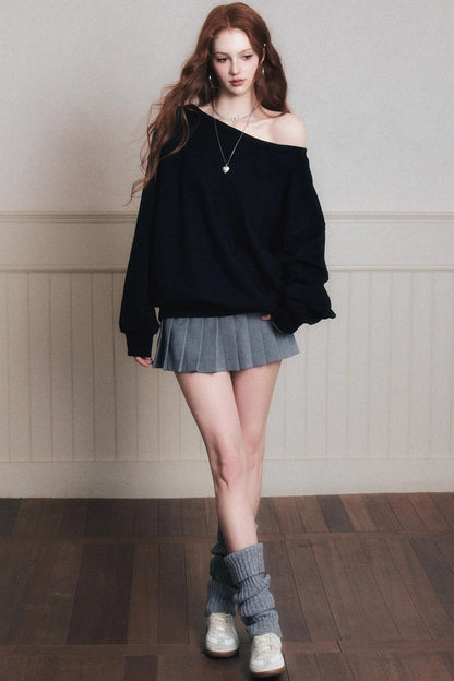 Romantic Cotton Slanted Shoulder Sweatshirt