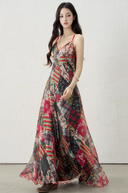 Plaid Backless Suspender Dress Set-Up