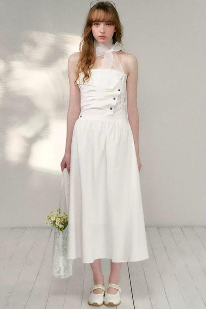 French Strapless Pleated A-Line Dress