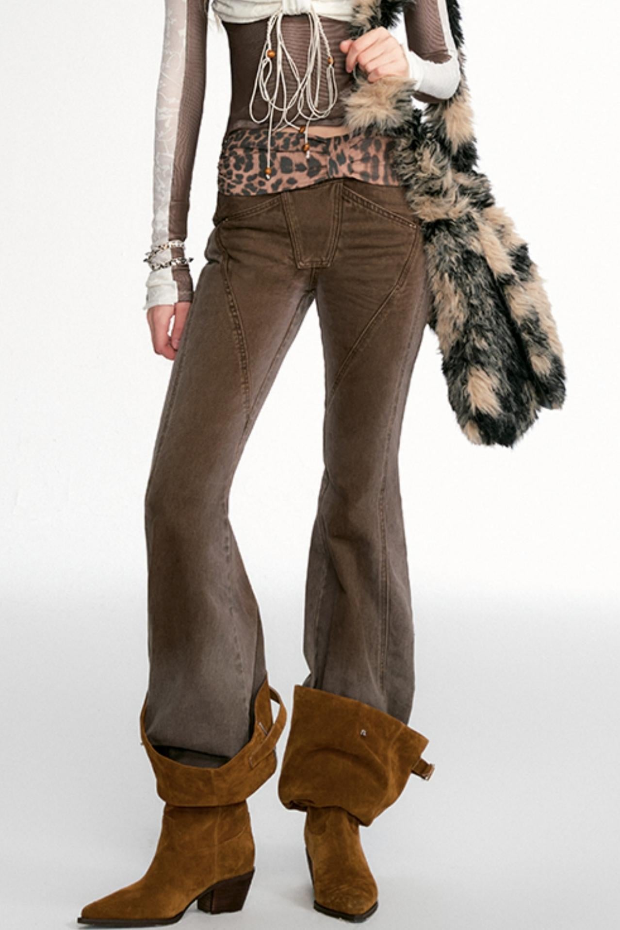 Cheetah Leopard-Print Split Jeans