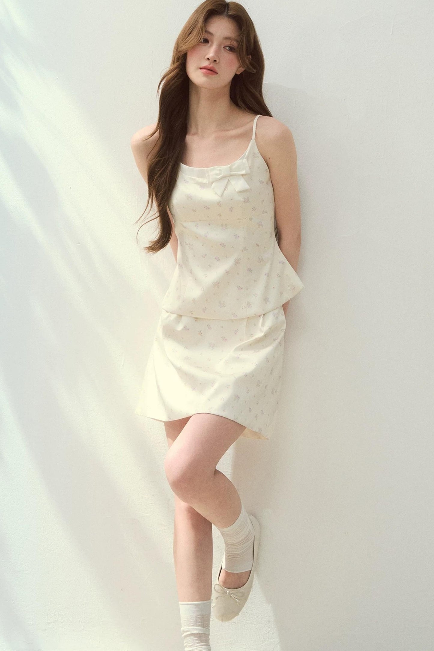 Satin Floral Camisole Skirt Set-Up