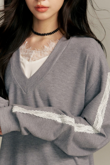 Asymmetric Hem V-Neck Sweatshirt