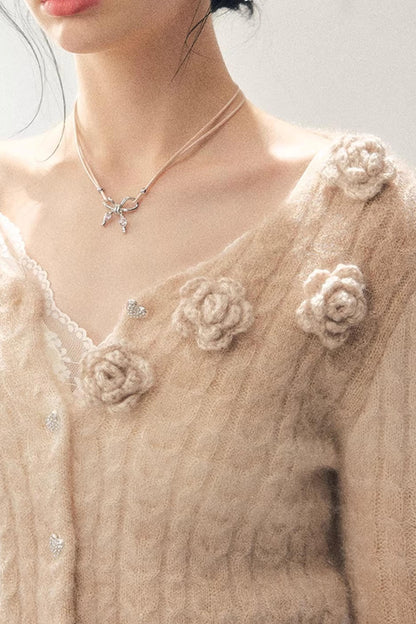 French Floral V-Neck Sweater