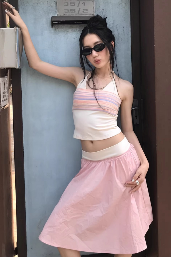 Striped Two-Tone Layered Skirt Set