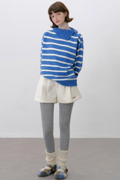 Vintage Slanted Neck Striped Sweater