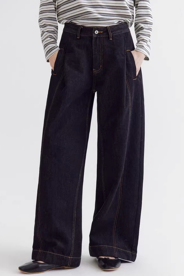 Color-Blocking Drape Denim Pants