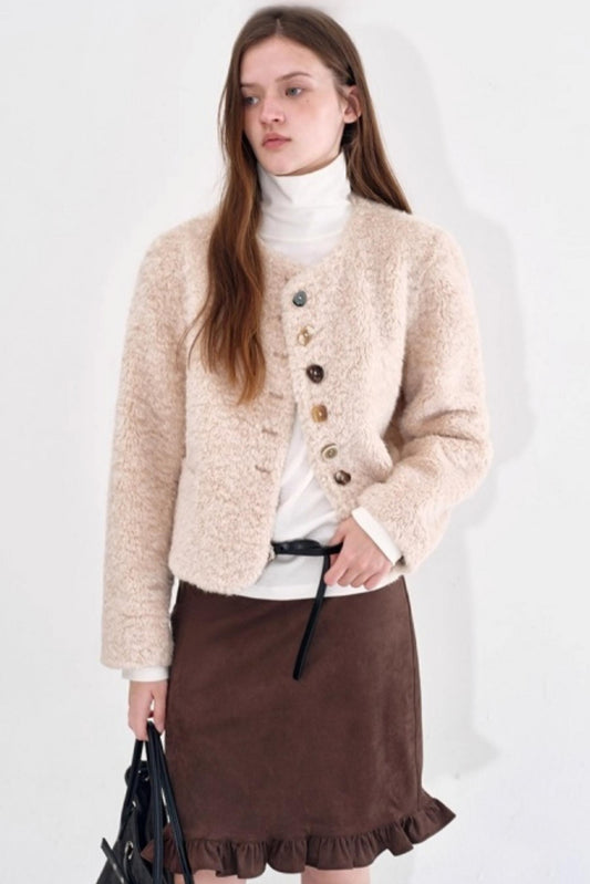 Rainbow Candy Button Shearling Jacket