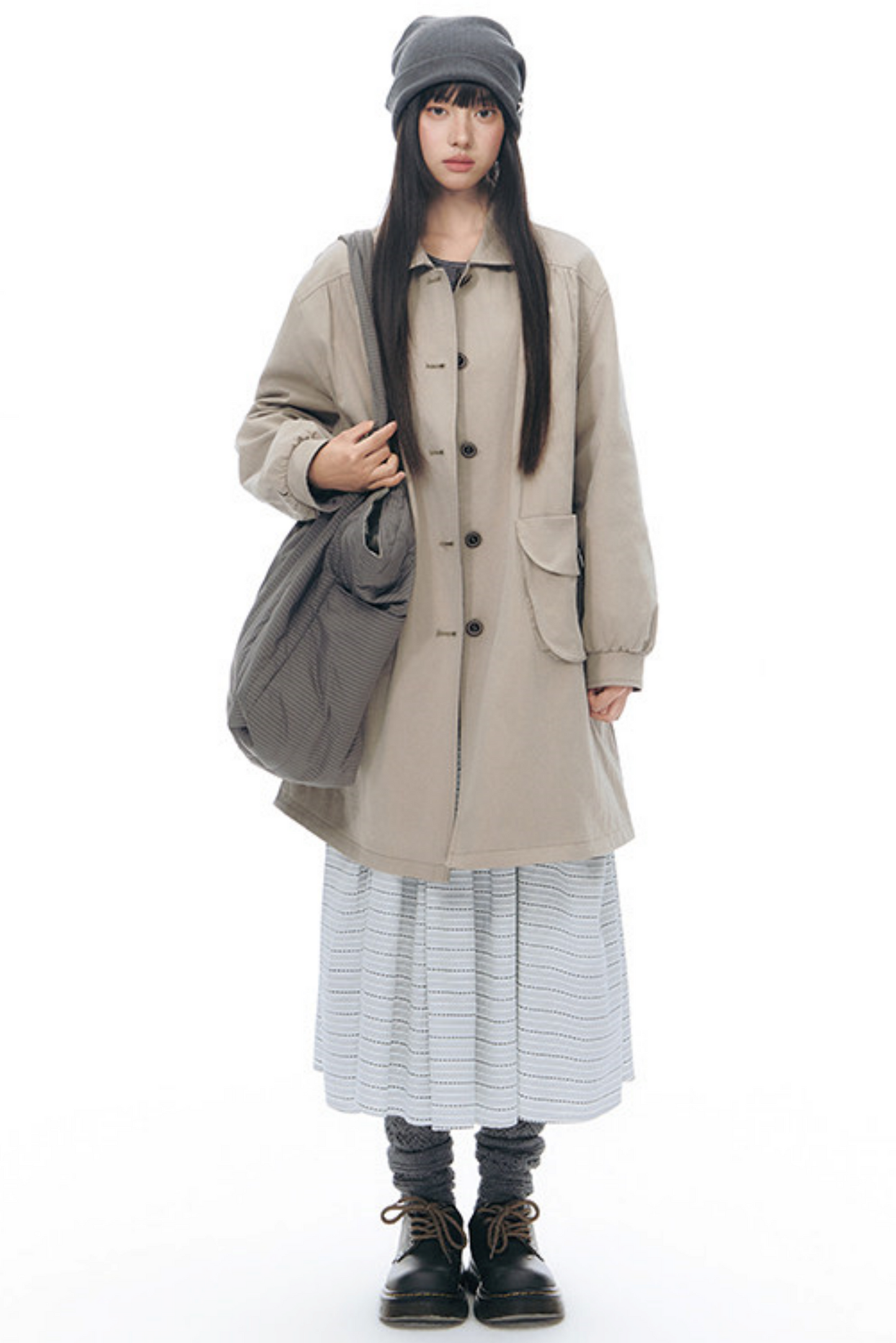 Double-Sided Doll Collar Trench Coat